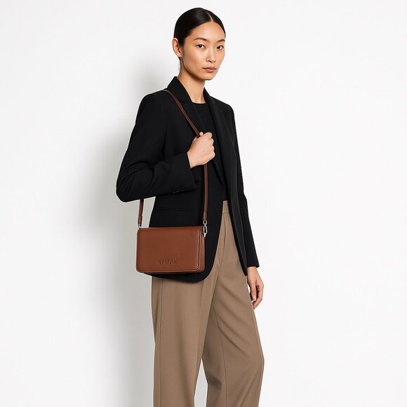 Leather Brown Crossbody Shoulder Bag – Sling Messenger Bag for Work, Daily Use - Picture 2 of 10